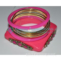 fashion indian metal iron bangle set with square resin bangle